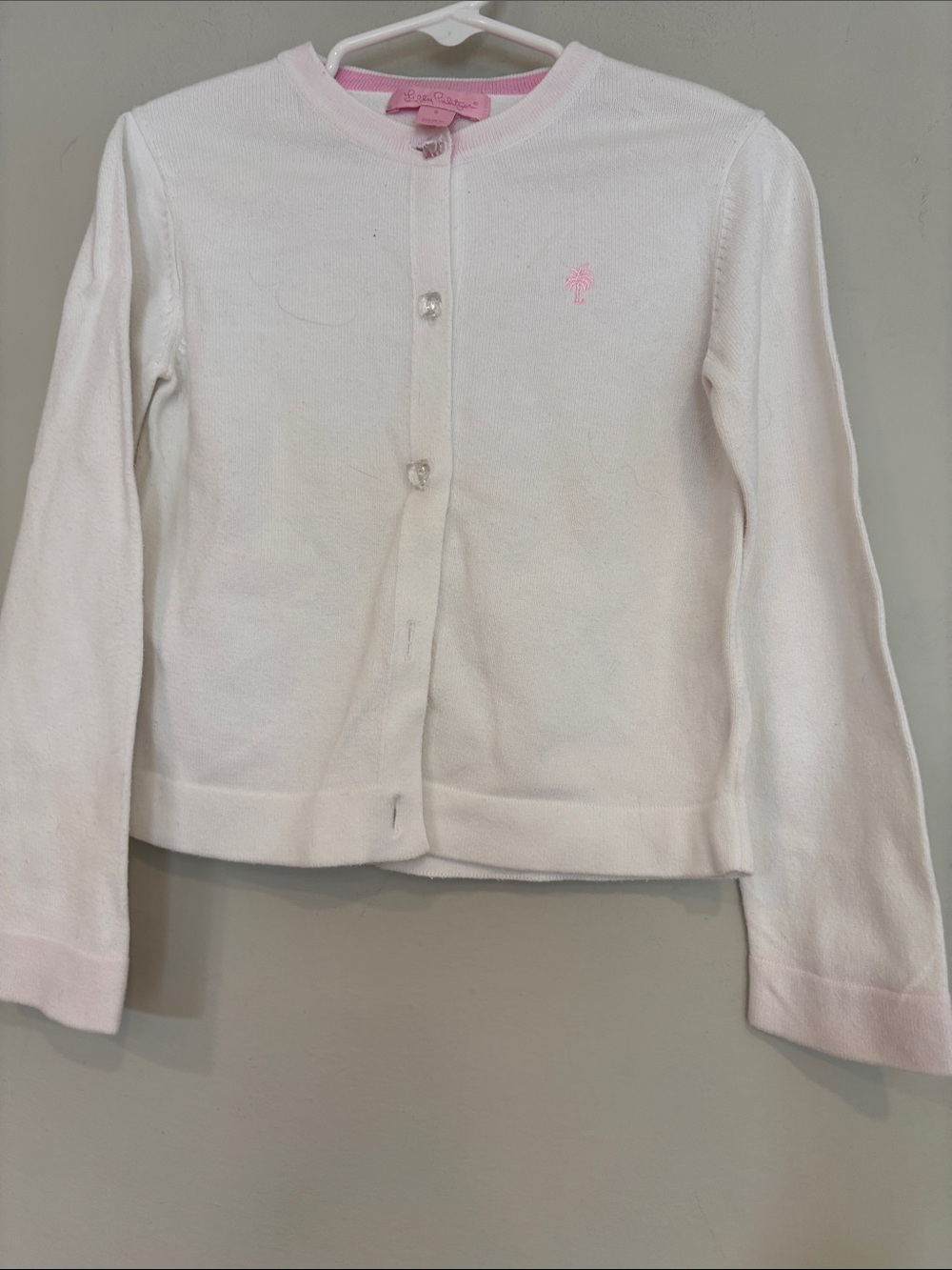 Lilly Pulitzer White Cardigan with Pink Trim & Logo